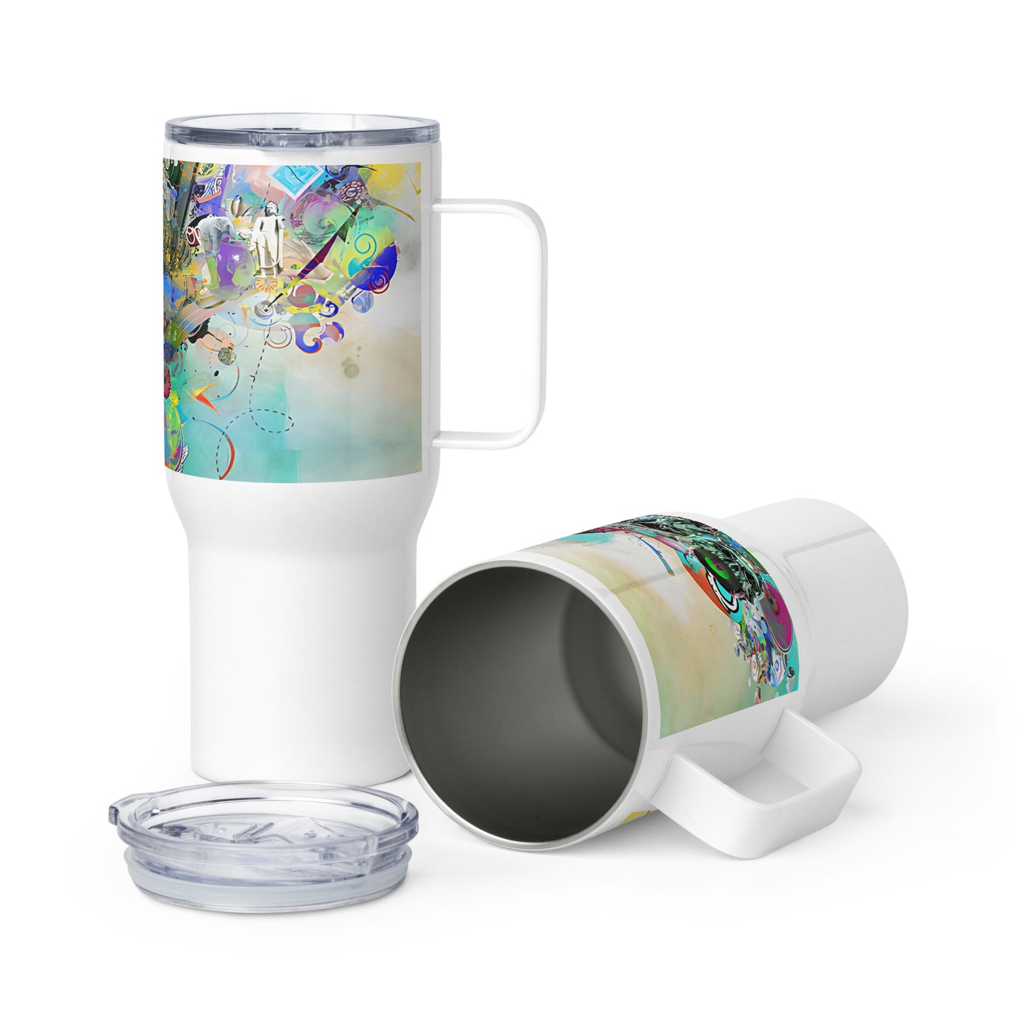 Designer Tumbler - MuggyMug Abstract Green - Travel Mug with Handle