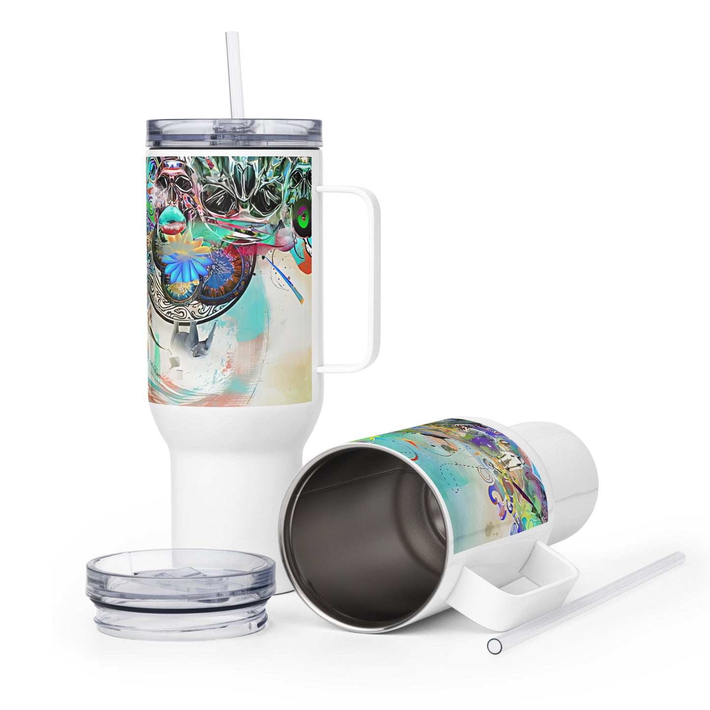 Designer Tumbler - MuggyMug Abstract Green - Travel Mug with Handle